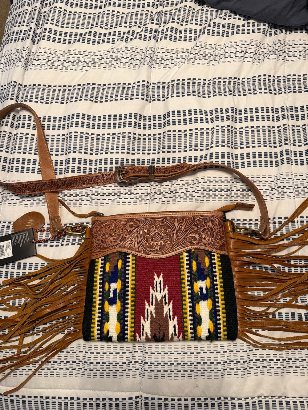 Myra Ranchester Trail Shoulder Bag - Blue & Tan Accents